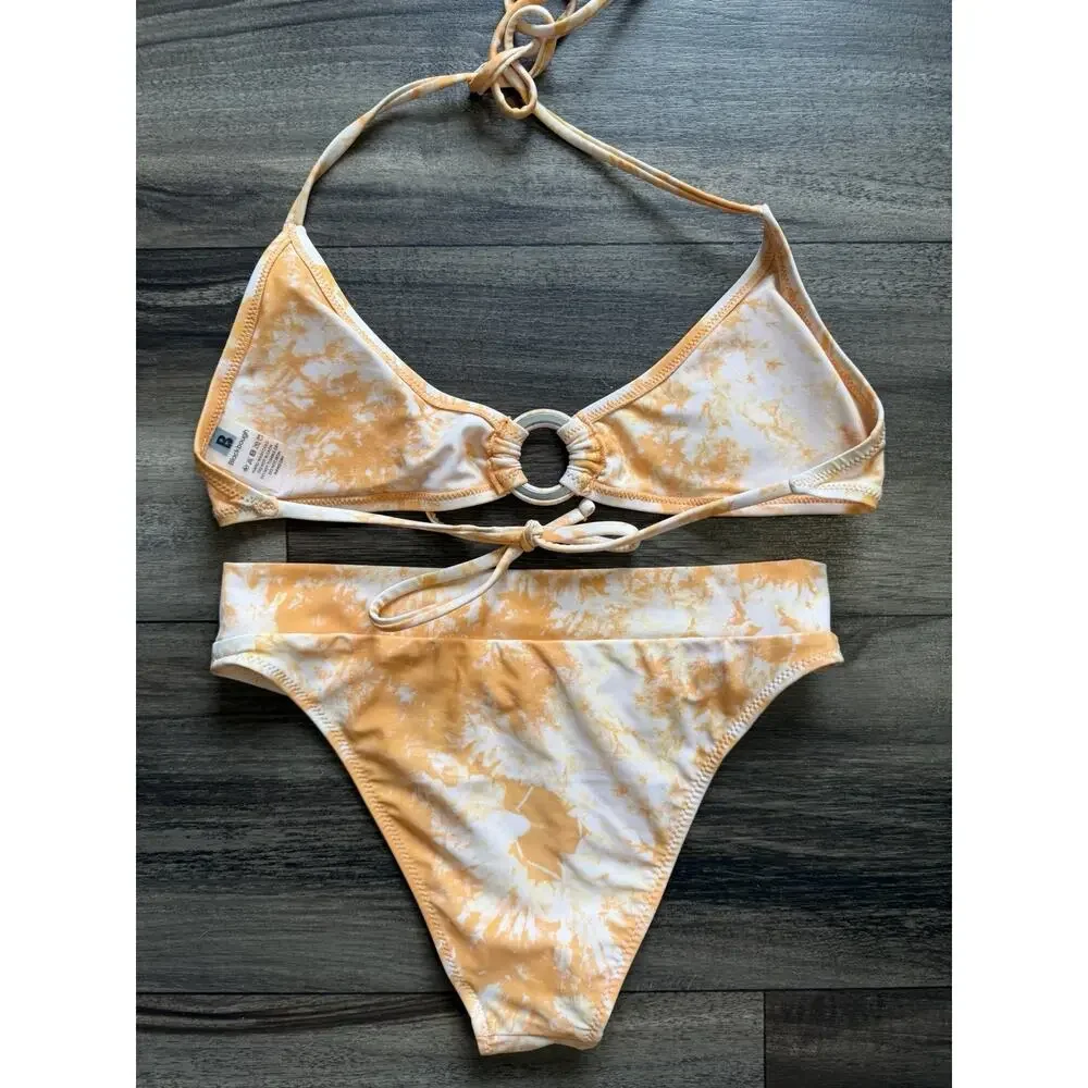 Blackbough Women’s S/M 2-Piece Tie Dye Halter Tie Bikini Set Orange